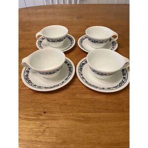 Corelle Corning Old Town Blue Onion‎ Hook Handle Cups & Saucers Set of 4 Vintage